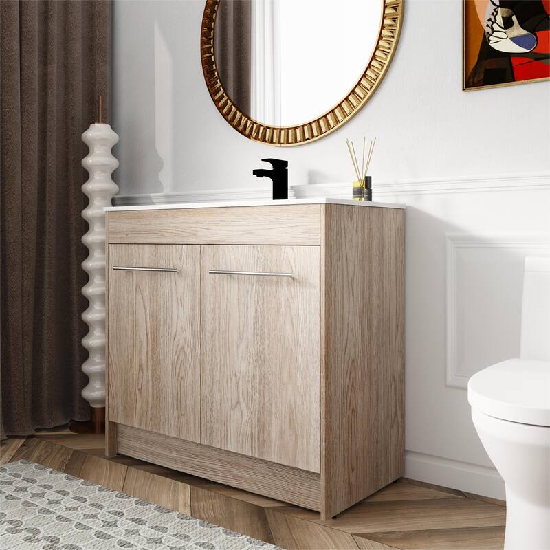 Bathroom Vanity With Sink In 30 Inch, Freestanding Bathroom Vanity With Soft Close Door