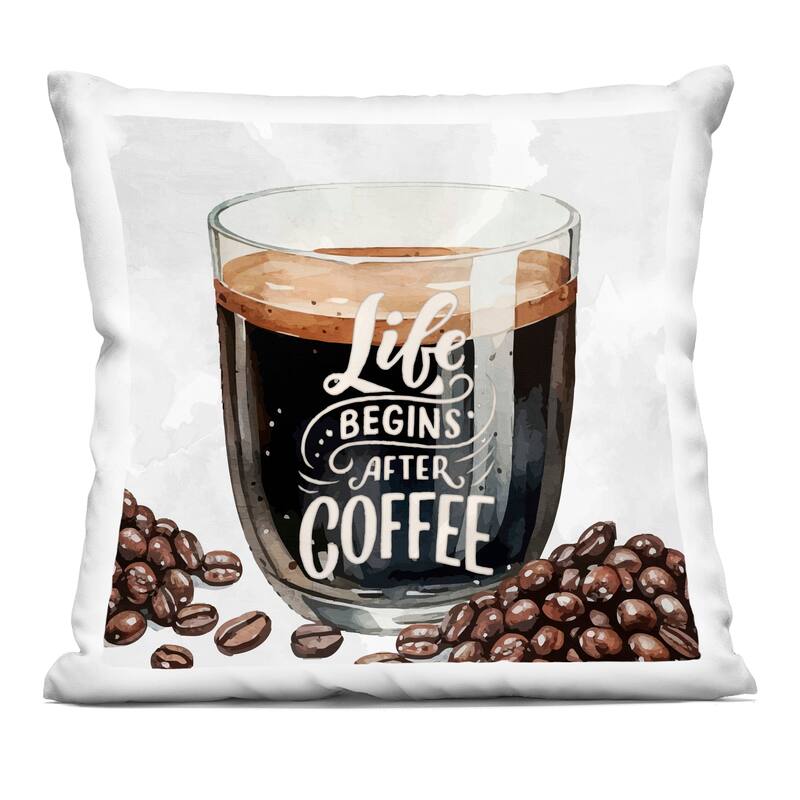 Stupell Life Begins After Coffee Decorative Printed Throw Pillow Design by Kim Allen - Accent - Polyester - Black - Single