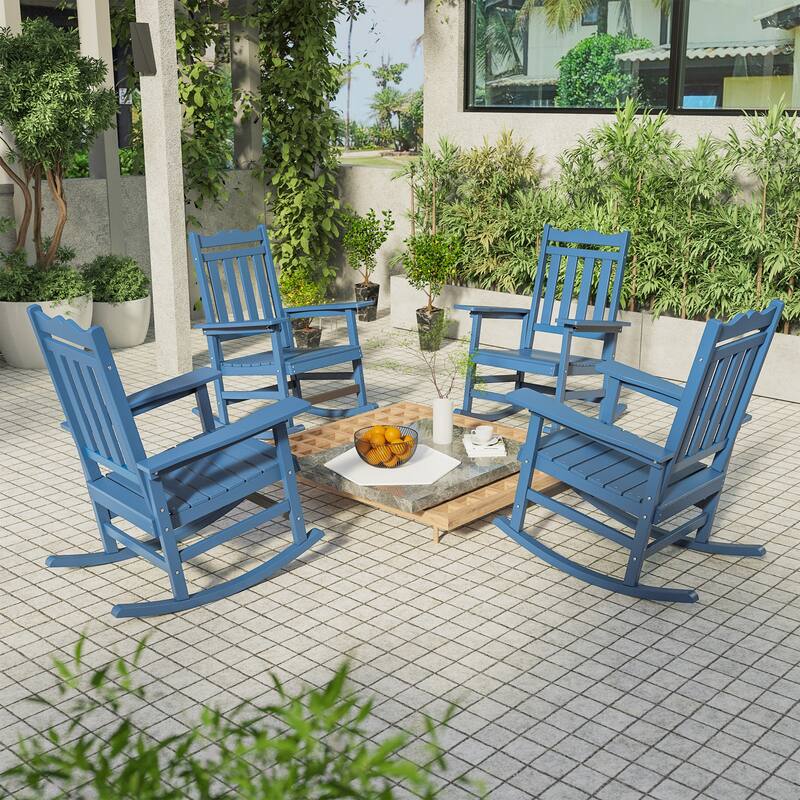 Bonosuki Adirondack Rocking Chair with Big Armrests Fire Pit Chair Weather Resistant - Navy Blue