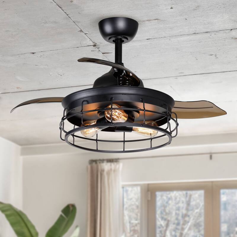 36 in. Modern Black Retractable Ceiling Fan with Light Kit and Remote - 36 in - Black