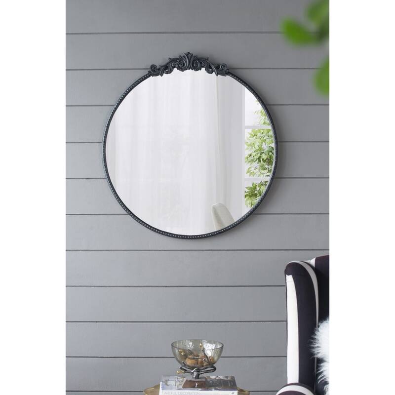 Baroque Style Round Wall Mirror - 32" - Black