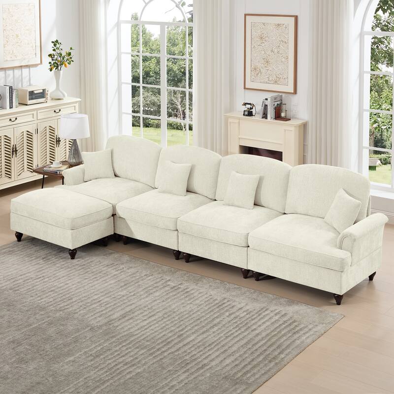 GDFStudio - Classic L-Shaped Chenille 4-Seater 137.8" Sectional Sofa with Ottoman