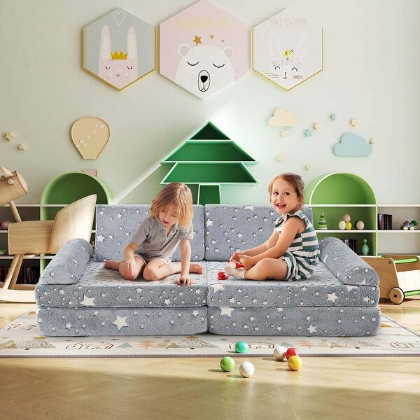 8-Piece Modular Convertible Kids Play Couch Sofa Set With Removable Velvet Covers - On Sale - Bed Bath & Beyond - 38458908