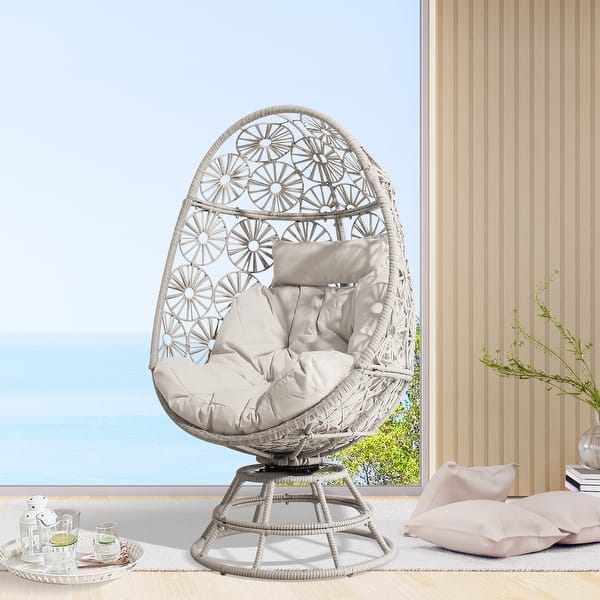 Wicker Egg Chair Nest Basket Swivel Egg Chair with Cushion Bed Bath