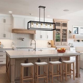 5-Light Matte Black and Gold Rectangular Kitchen Island Light with ...