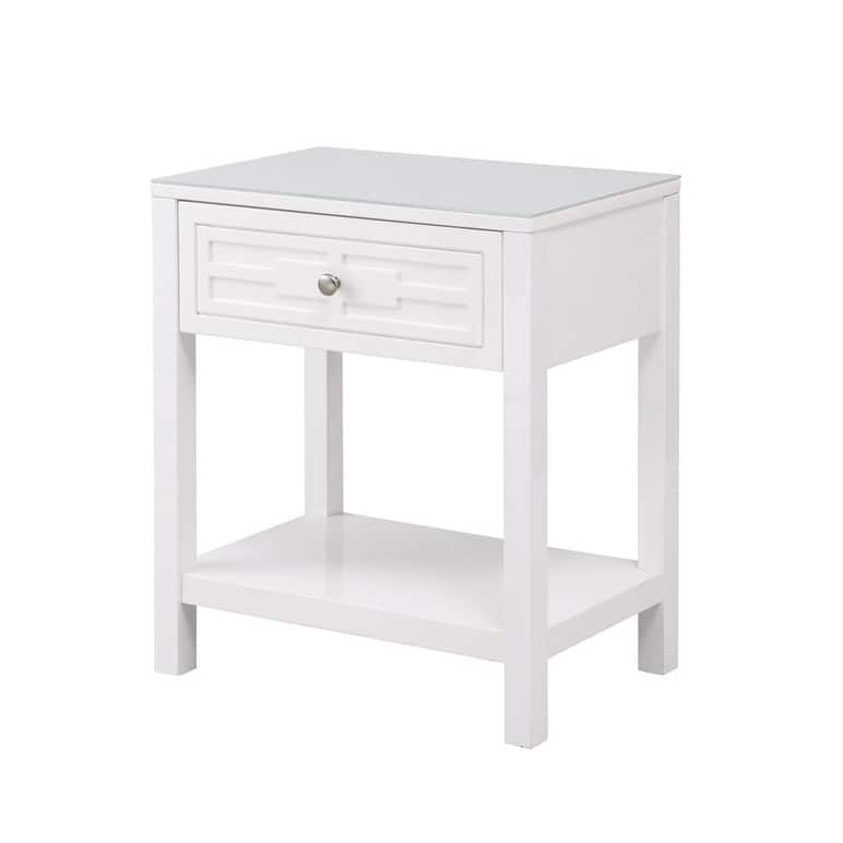 Dylan Wooden End Side Table Nightstand with Glass Top and Drawer