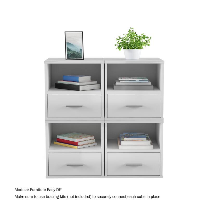 Hastings Home Cube End Table with Drawer - 15.75" x 16.25" x 15.75"