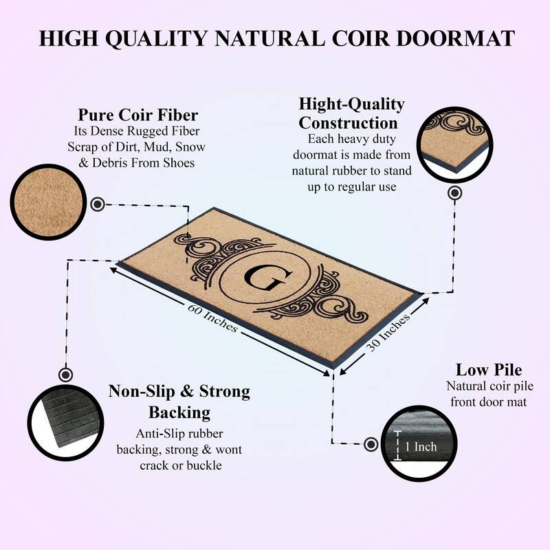 A1HC Natural Coir & Rubber Hand Flocked Large Monogrammed Doormat 30X60 Inch