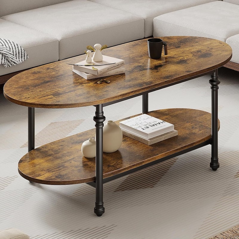 Oval Coffee Table Unique Tea Table 47.2" Mid Century Cocktail Table