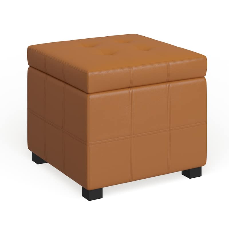 SAFAVIEH Broadway Saddle Leather Tufted Storage Ottoman