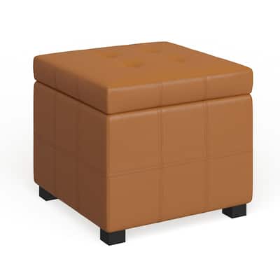 SAFAVIEH Broadway Saddle Leather Tufted Storage Ottoman