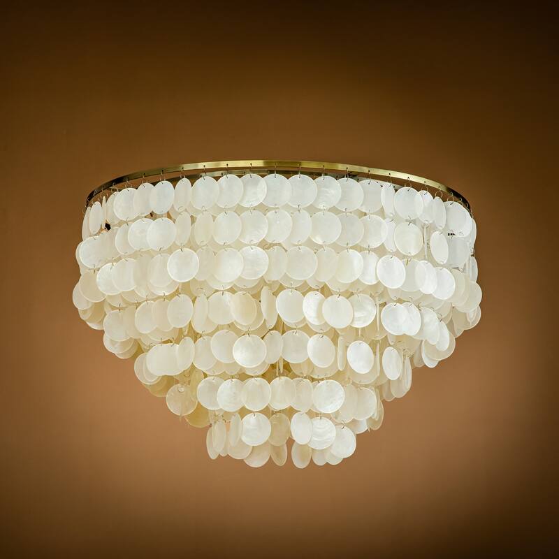 3-Light Tiered Antique Bronze Capiz Flush Mount Light with Shell Accents