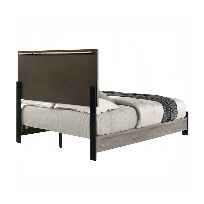 Wooden Queen Bed with Chevron-paneled Headboard in Light Gray