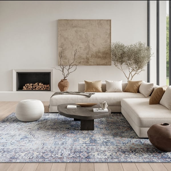 slide 2 of 4, New Concept Washables Vintage Medallion Machine Washable Area Rug 7'10" x 9'10" - Grey/Blue