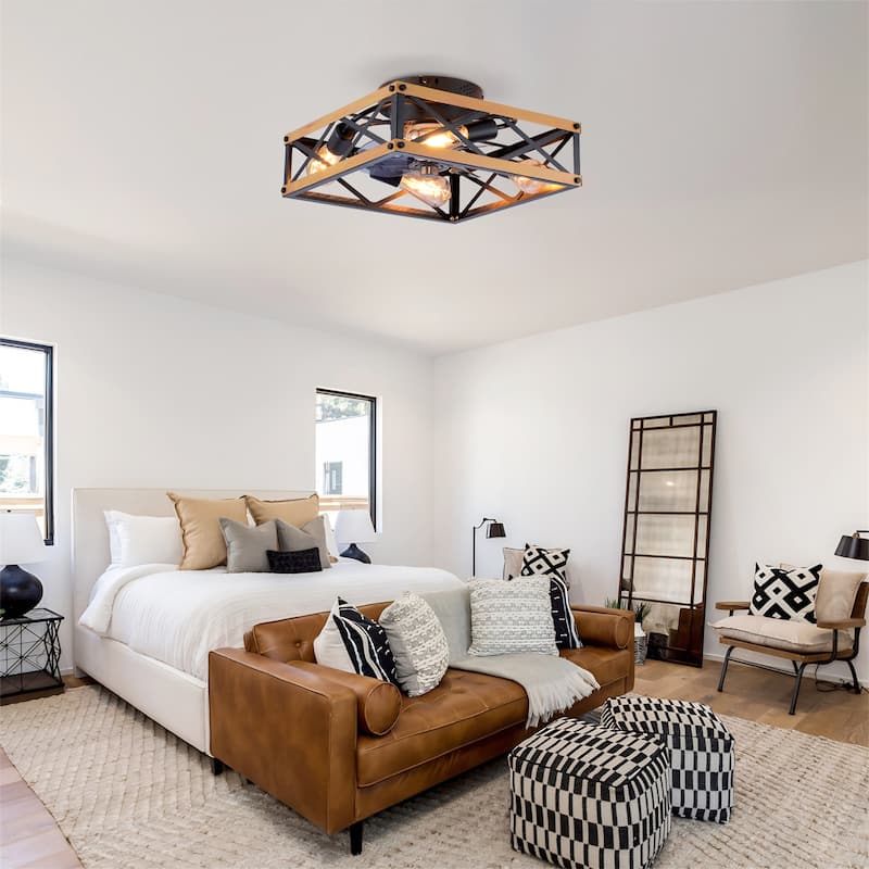 22.6" Flush Mount Ceiling Fan w/ Reversible Motor and Remote Control, NOT Included Bulbs