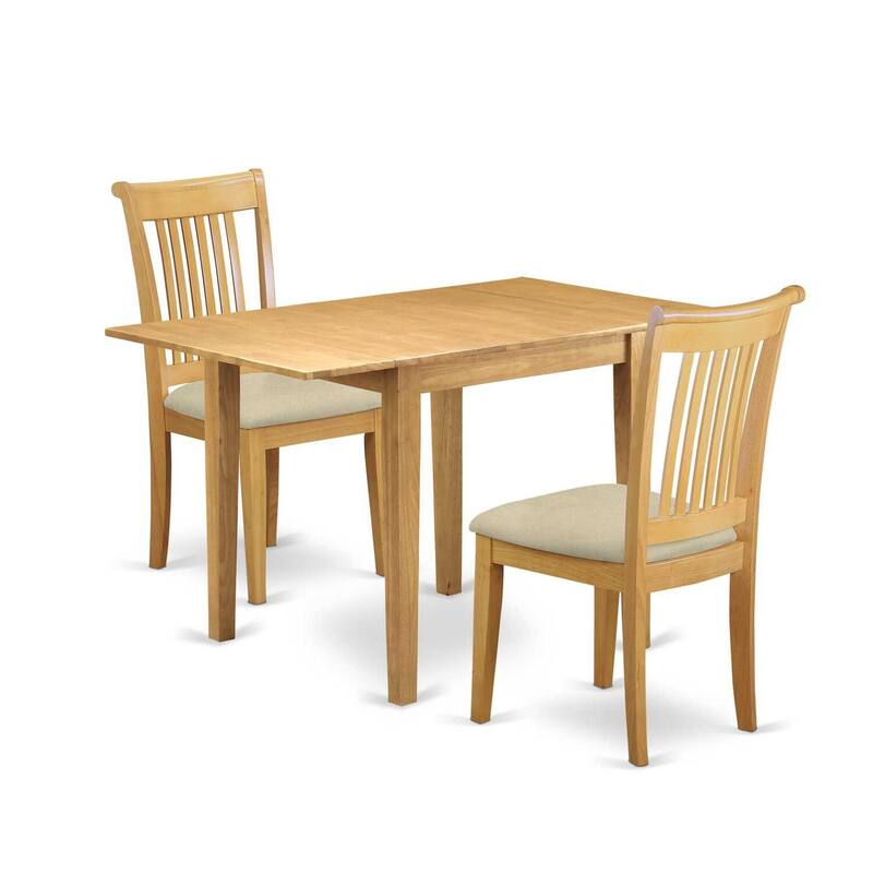 HomeStock 3-Pc Natural Brown Oak Finish Solid Wood Top Dining Table Set for Small Spaces