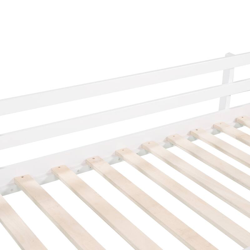 Twin size Loft bed Wood bed with Slide, Stair and Chalkboard,White