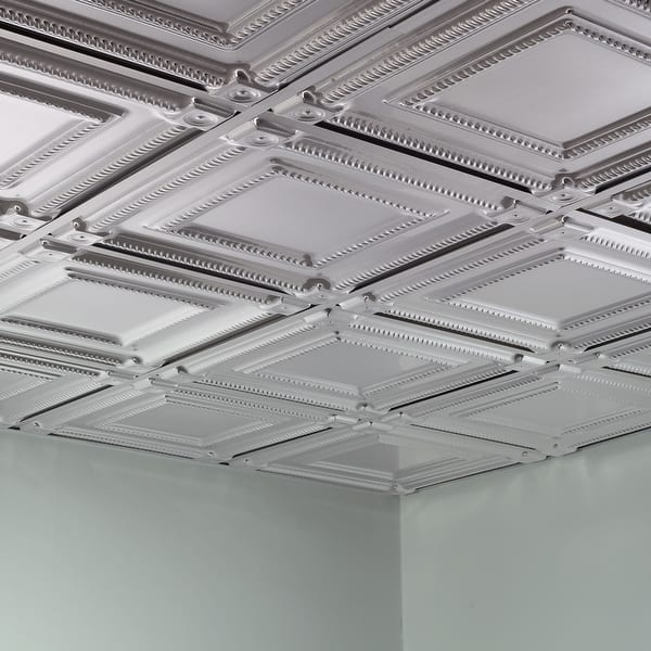 Fasade Coffer Decorative Vinyl 2ft X 2ft Lay In Ceiling Tile In Brushed Aluminum 5 Pack Overstock 32201714