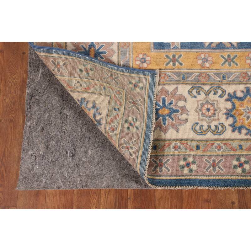 Blue Geometric Kazak Oriental Rug Handmade Traditional Wool Carpet - 6'8" x 10'0"