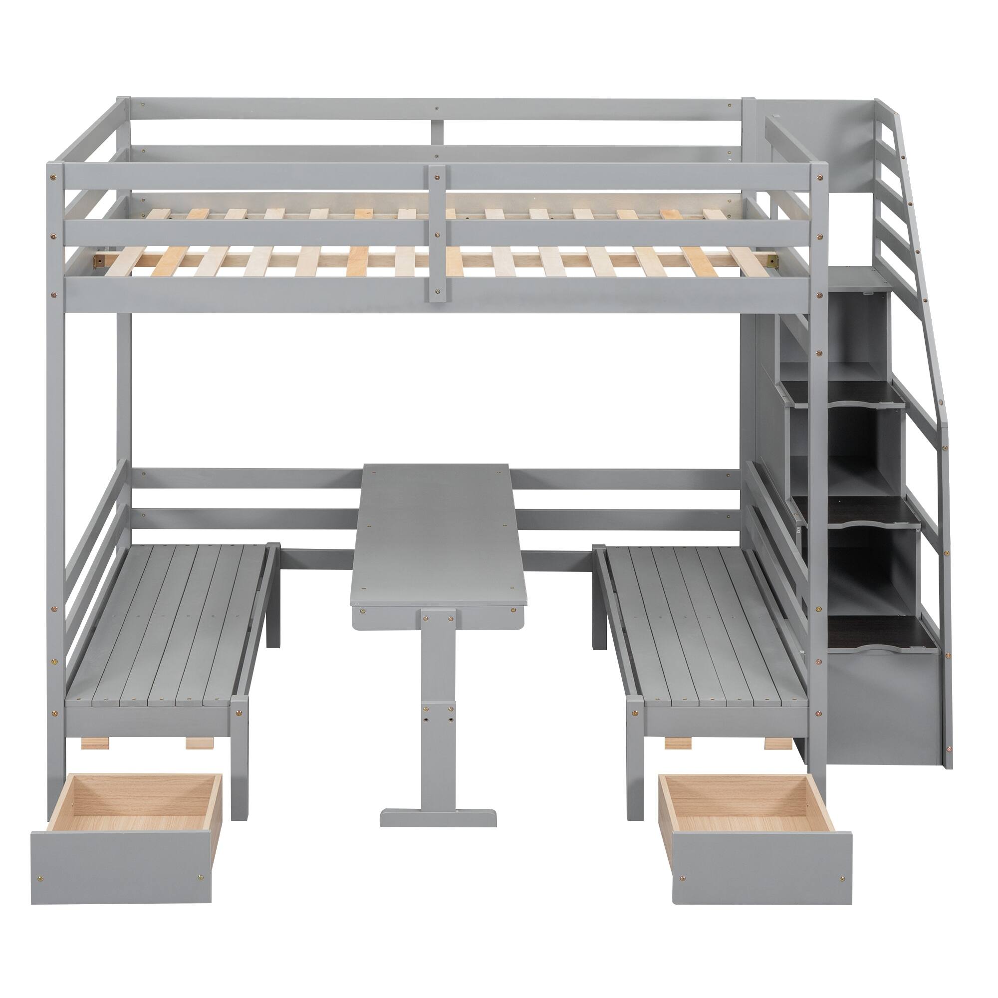 Full over Full Convertible Bunk Bed with Staircase and Multipurpose