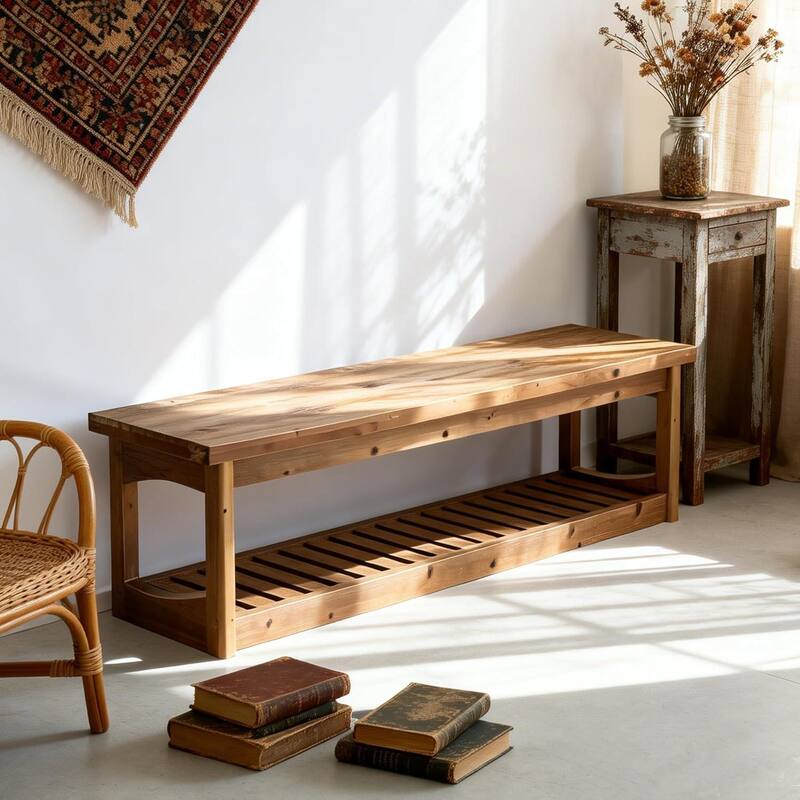 63" Entryway Bench with Storage Shoe Organizer, End of Bed Bench