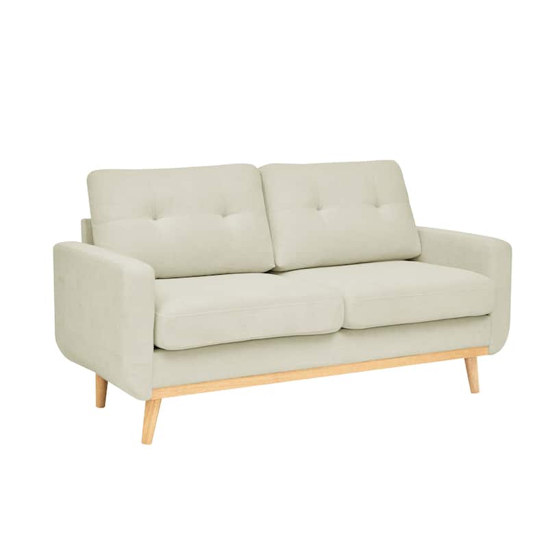 67.7" Mid-Century Tufted Loveseat with Wood Legs - 29.5" D x 67.7" W x 34.6" H - Cream