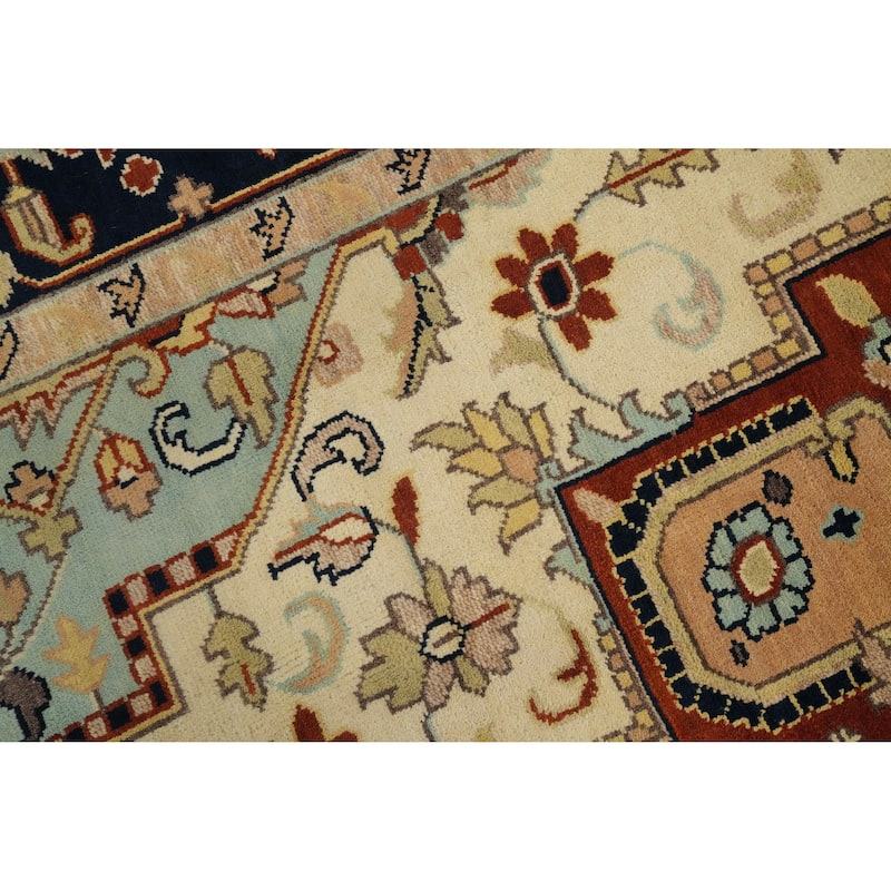 Hand Knotted Oriental 100% Wool Carpet Transitional Medallion Beige & Ivories Oushak Area Rug - 13' 9'' X 9' 10''