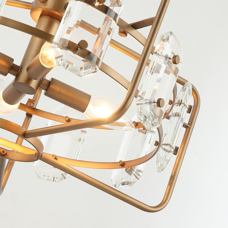 Industrial Modern 4-Light Metal Crystal Open Frame Drum Chandelier for Dining Room - 10-in H x 17.6-in D