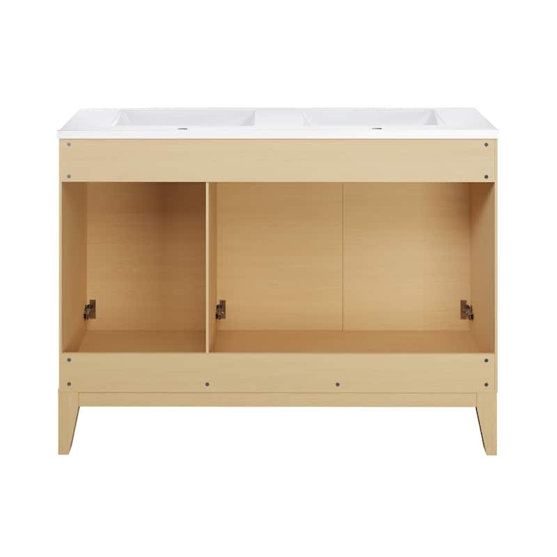Cascade 48 In. Natural Oak, Double Basin Bathroom Vanity With White Ceramic Sink Top