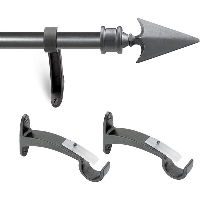 Deco Essential 3/4 Inch Curtain Rod for Windows & Doors Curtains Extendable Grey with Flat Arrow Finials & Brackets Set