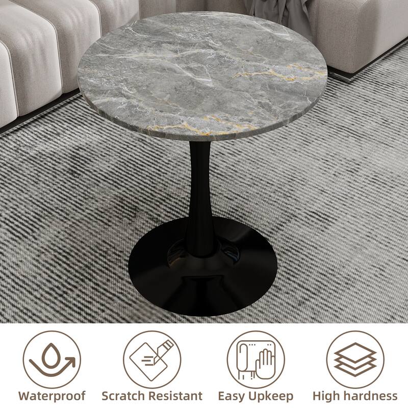 27.6" Mid-Century Modern Style Dining Table, Accommodates 2-4 People, Featuring A Round Dark Gray Textured Marble Tabletop