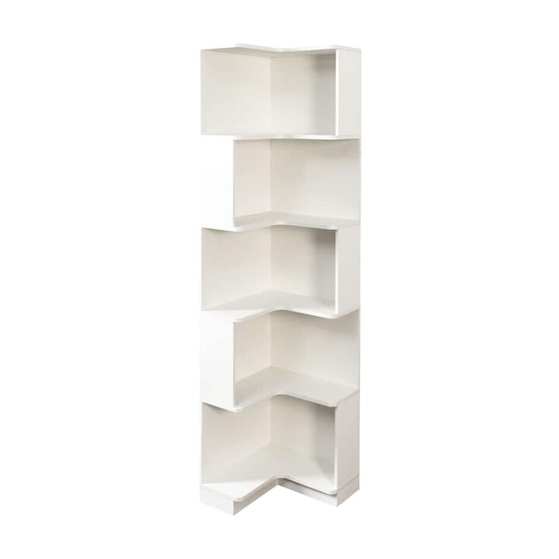 5-Tier Corner Bookshelf, Freestanding L-Shaped Bookcase with Baffle, Space-Saving Display Shelf for Bedroom, Living Room, Office