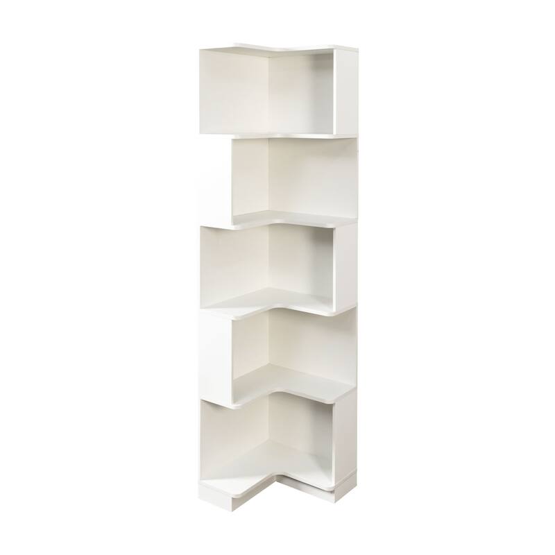 Corner Book Shelf - 5 Tier Corner Bookshelf Bookcase with Baffle, Freestanding L Shaped Display Shelf Stand