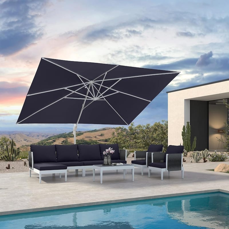 PURPLE LEAF 10 x 13 ft White Cantilever Patio Umbrella with 360 Degree Rotation - Navy Blue