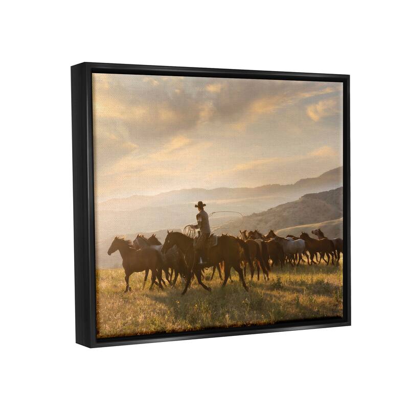 Stupell Cowboy in Rural Landscape Framed Floater Canvas Wall Art Design by PBurchettePhoto