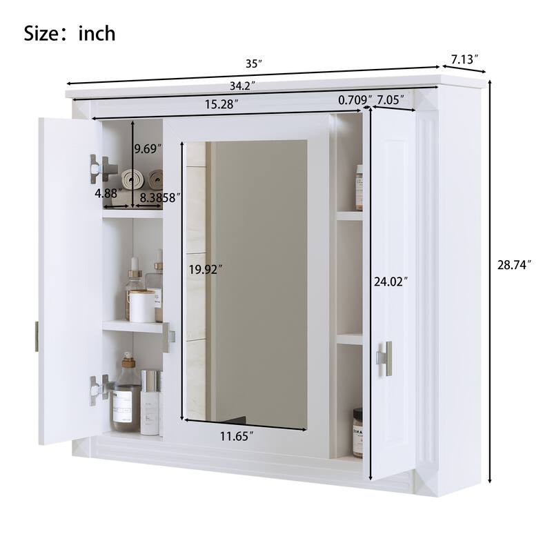 Bathroom Wall Cabinet with Doors & Shelves, Wall Mounted Bathroom Medicine Cabinet, Over Toilet Storage Cabinet with Mirrored
