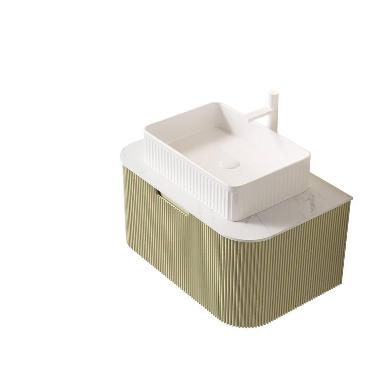 Wall Mounted Bathroom Vanity with White Rectangular Ceramic Basin