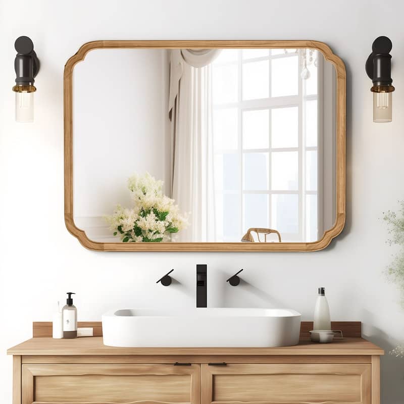 Decorative Scalloped Corner Rectangle Farmhouse Style Wall Mirror