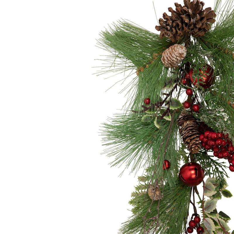 30" Frosted Berries Pine Cones Artificial Christmas Teardrop Swag