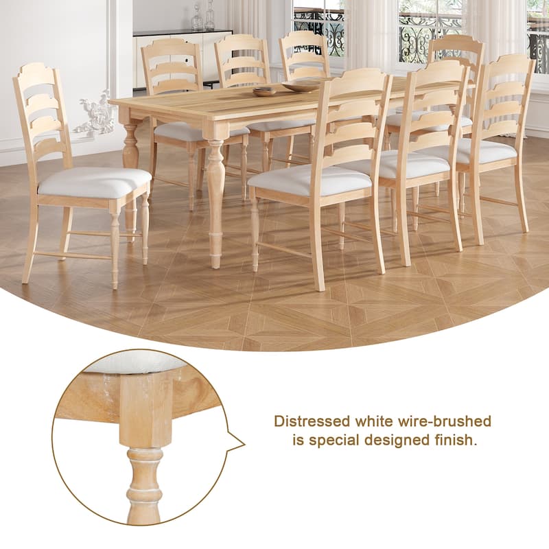 Dining Table with 8 Upholstered Chairs, Practical Dining Table Set, Rectangular Dining Table with Removable Leaf
