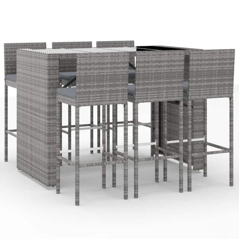vidaXL 5 Piece Patio Bar Set with Cushions Black Poly Rattan - 15.7" x 17.3" x 42.5"