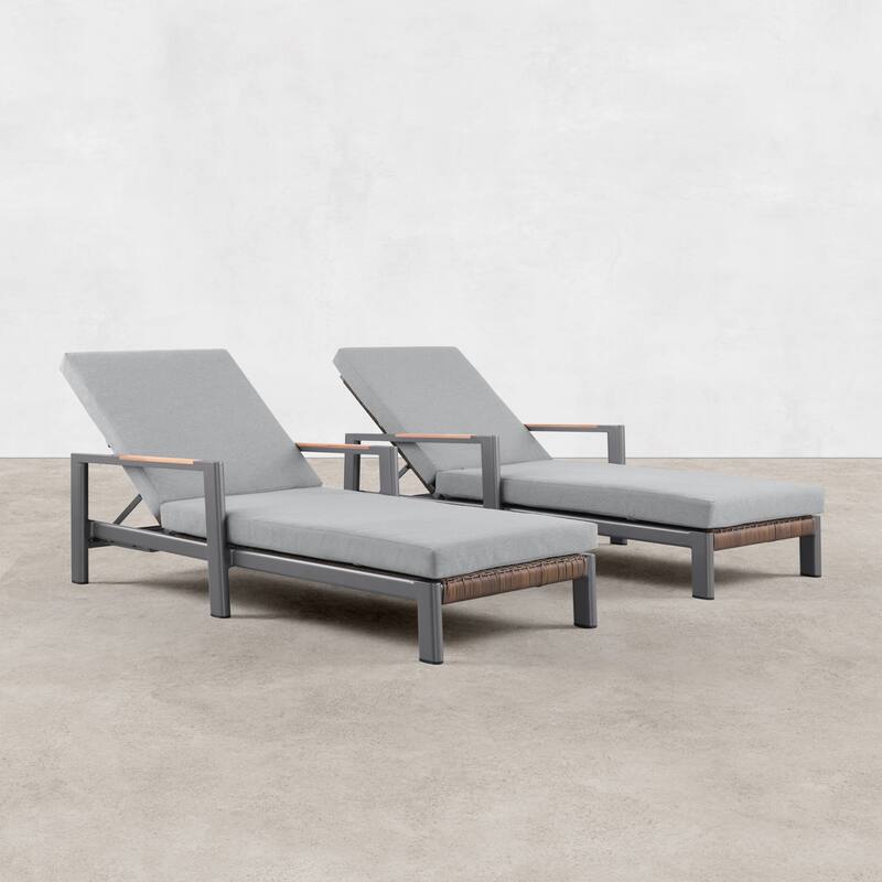 Arlo Teak & Wicker Aluminum Dual-Use Outdoor Chaise Lounge (Set of 2)