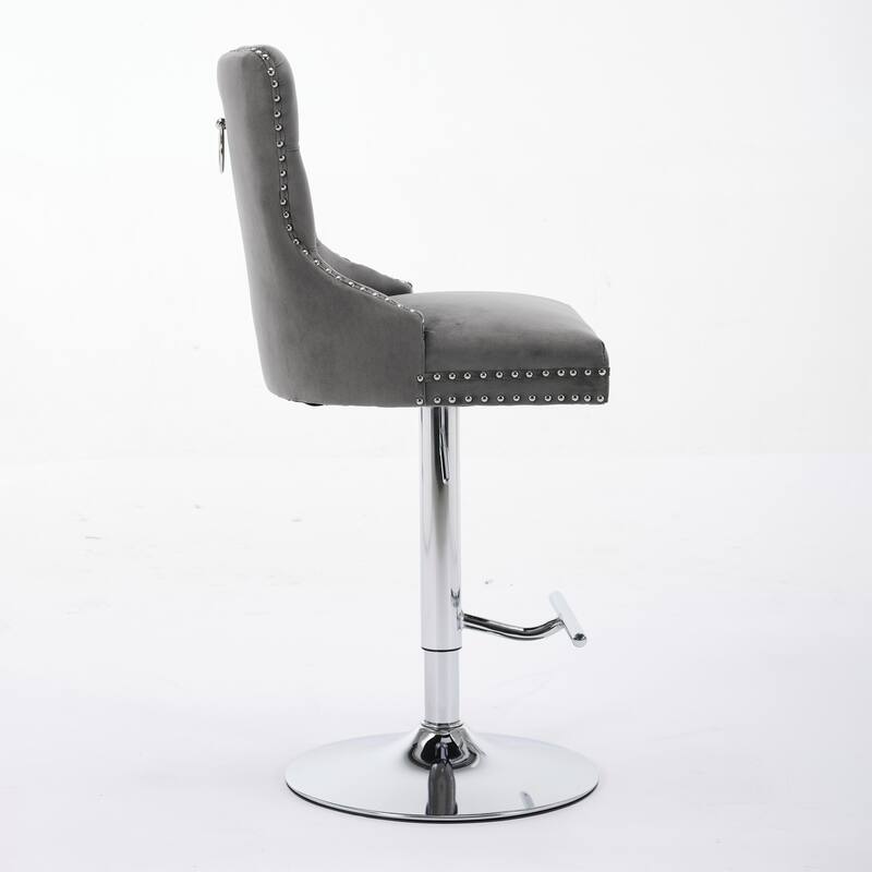 GDF Studio - Modern Adjustable Swivel Velvet Barstools with Chrome Base, Tufted Buttons & Diamond Pleating (Set of 2)