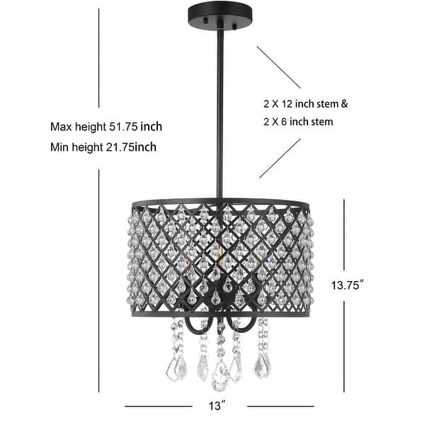 dimension image slide 1 of 2, Avah Metal/Crystal Adjustable LED Drop Chandelier, Black/Clear by JONATHAN Y
