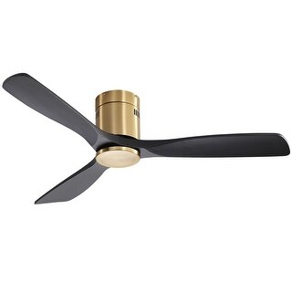 52 Inch Low Profile Flush Mount Wood Blades Ceiling Fan with Remote,Integrated Light Optional