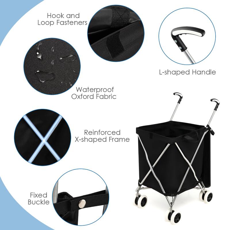 Costway Folding Shopping Cart Utility w/ Water-Resistant Removable