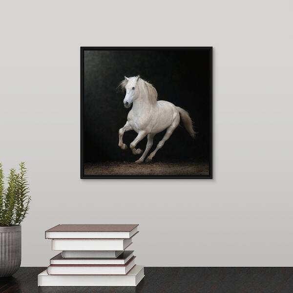 Shop White Horse Galloping Black Float Frame Canvas Art