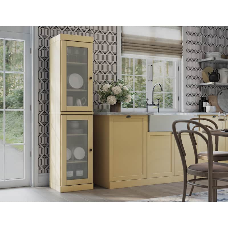 100% Solid Wood 16.5" Kitchen Pantry Cabinet with Doors by Palace Imports - Yellow - Frosted Glass