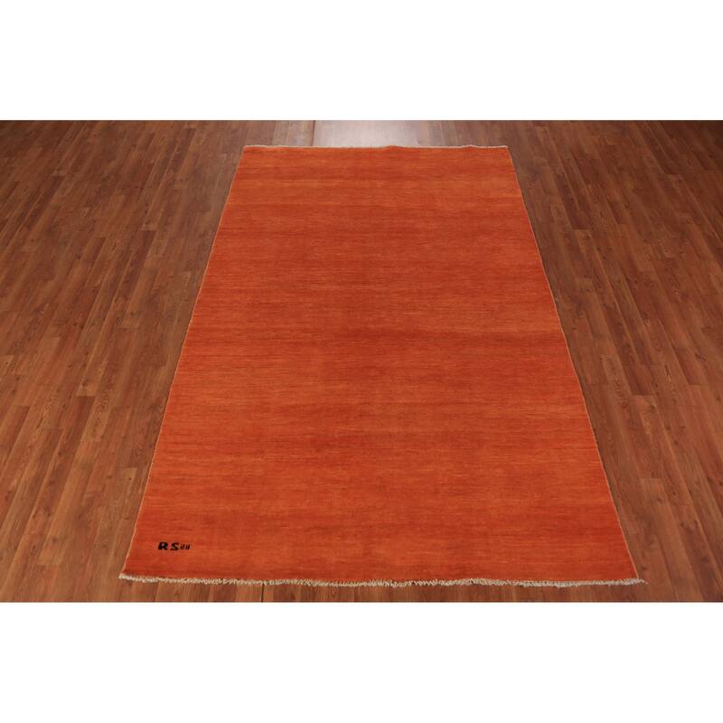 Orange Modern Gabbeh Oriental Area Rug Solid Hand-Knotted Wool Carpet - 5'3" x 7'11"