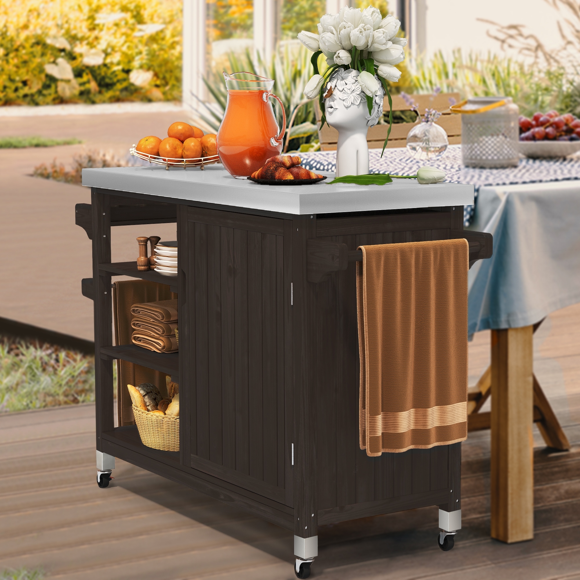Grill table with stainless steel top
